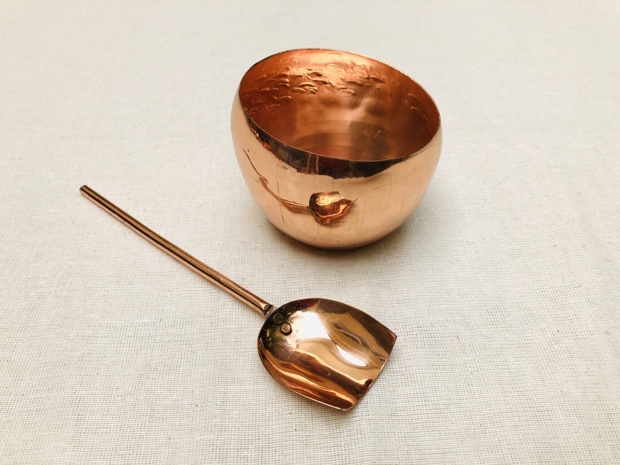 Copper Serving Bowl & Spoon